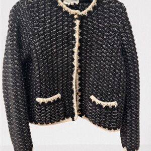ba&sh Black and Cream Knit Jacket Gaspard. Wool black and white